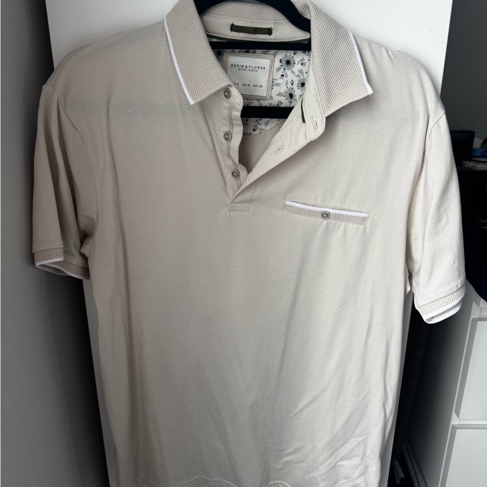 Denim & Flower Cream Polo Shirt